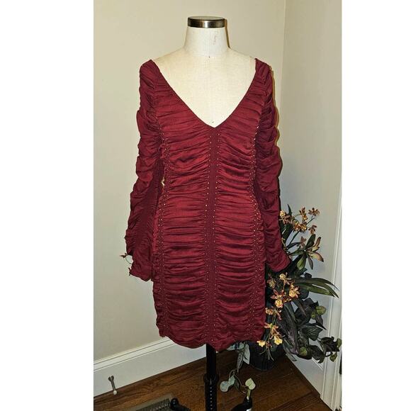 New FREE PEOPLE Western Romance Long Sleeve Mini Dress  $448 X-SMALL Red - Picture 4 of 6